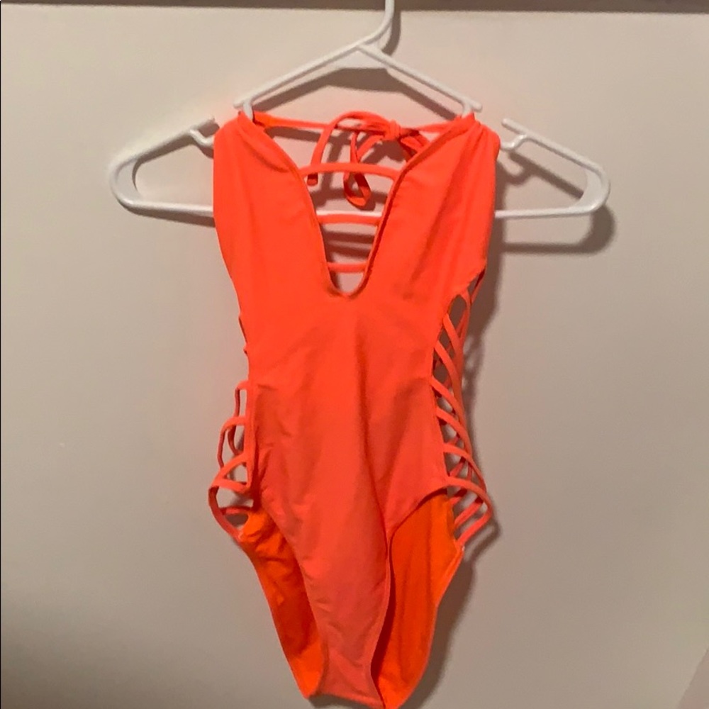 Cut out bright orange one piece from forever 21